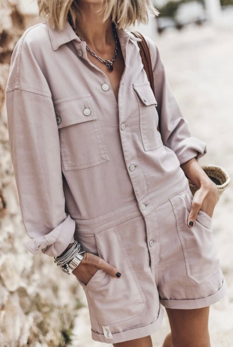 Mikuta Utility Romper Short Jumpsuit Dusty Pink Size S Long Sleeve